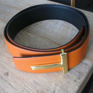 |Tom Ford| Leather Orange/Black Reversible T-Belt